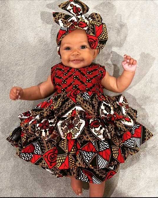 Red African Print Dress For Baby Girl