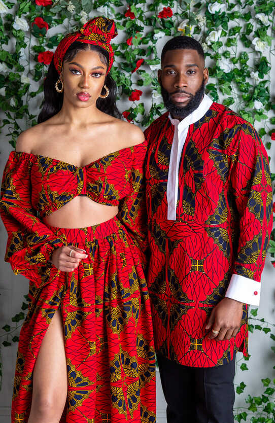 Red African Print Maxi Skirt &amp; Crop Top Set - CORDELIA – LAVIYE