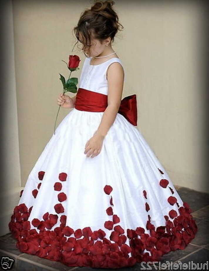 Red And White Bow Knot Rose Satin Ball Gown Wedding Flower Girl ...