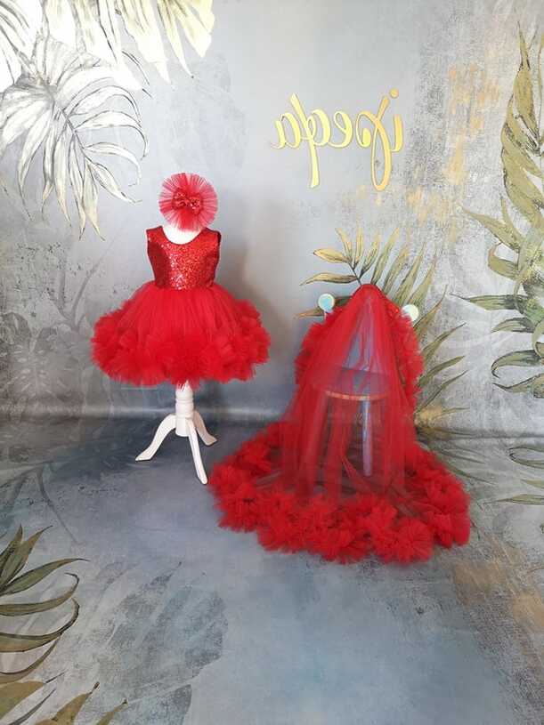 Red Baby Girl Pageant Dress and Detachable Train, Long Tail Girl ...