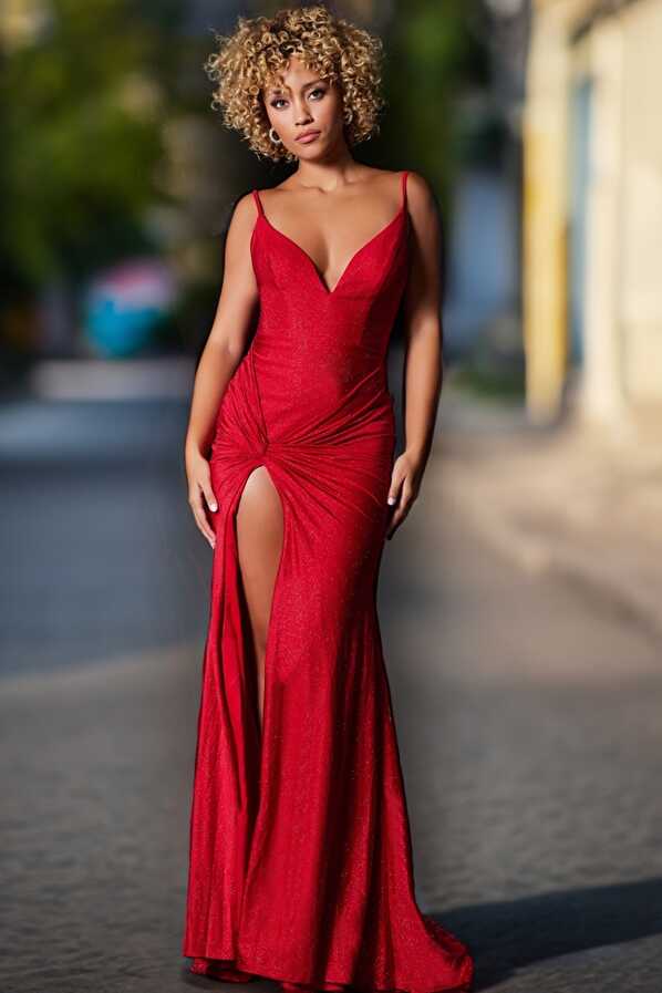 Red Backless Jersey Dress JVN38817