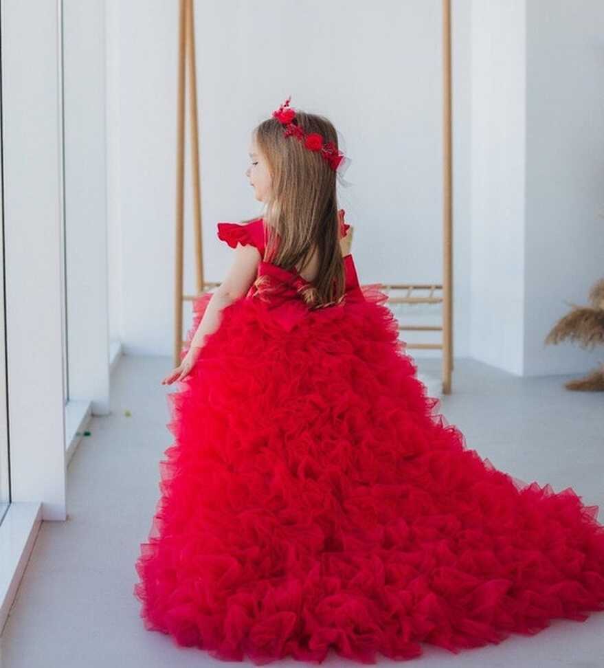 Red Birthday Girl Dress, Prom Ball Gown, Flower Girl Dress With ...