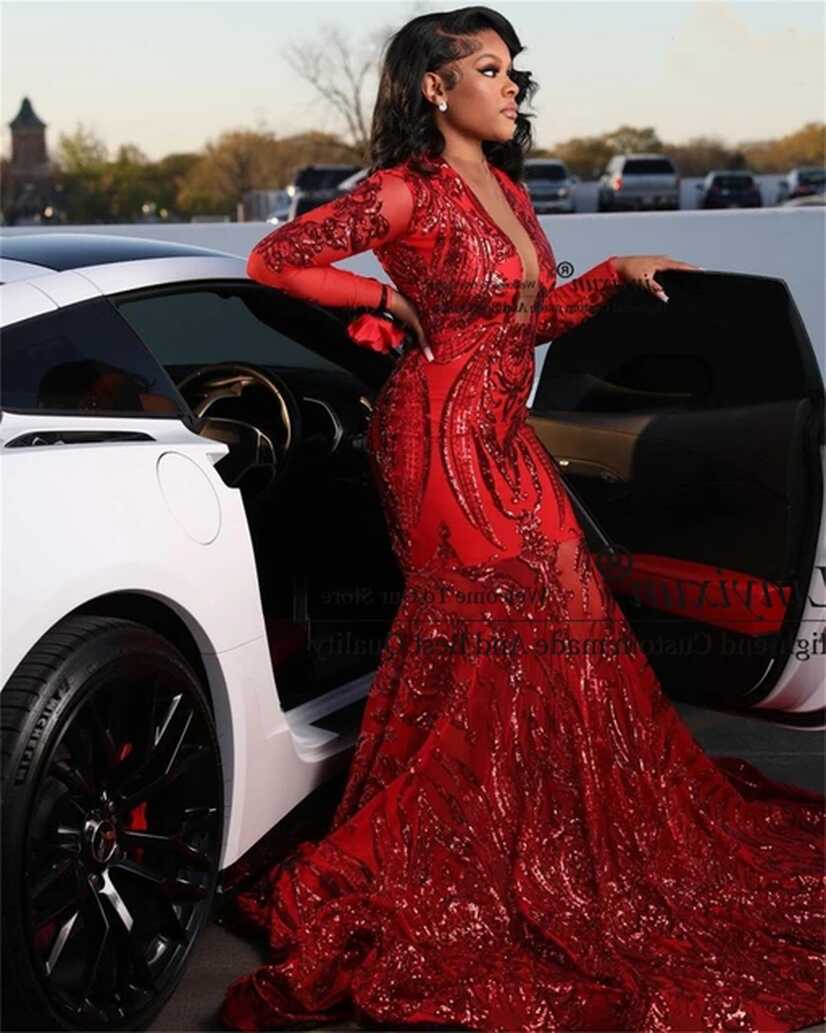 Red Black Girls Mermaid Prom Dresses For Women 2022 Long ...