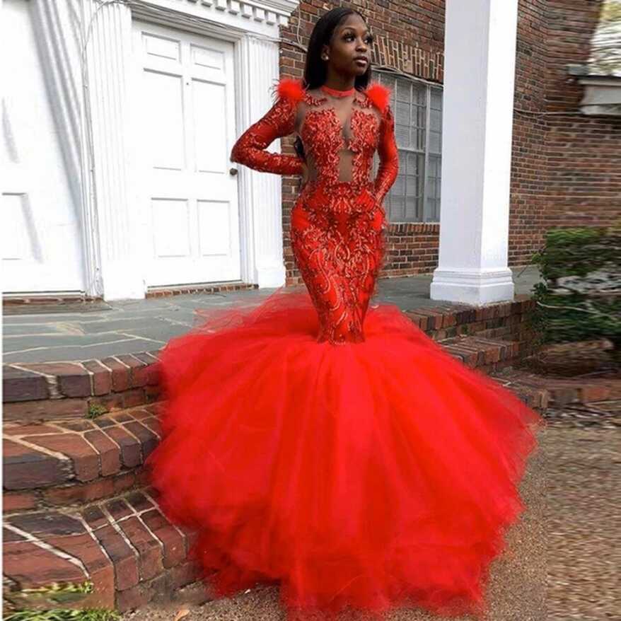 Red Black Mermaid Prom Dresses | Long Sleeve Red Mermaid Prom ...