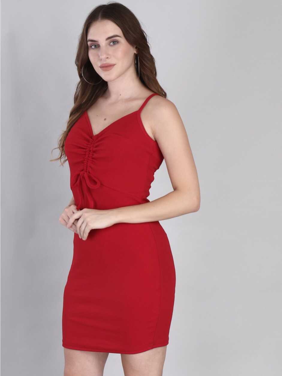 Red Bodycon Mini Dress With Drawcord Detail | BCD1008 | Cilory.com