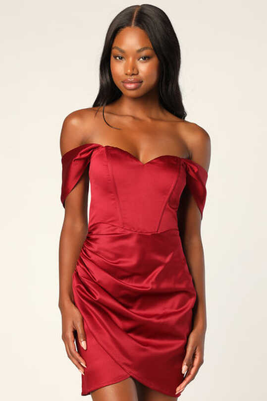 Red Bustier Dress - Sexy OTS Mini Dress - Red Satin Mini Dress - Lulus