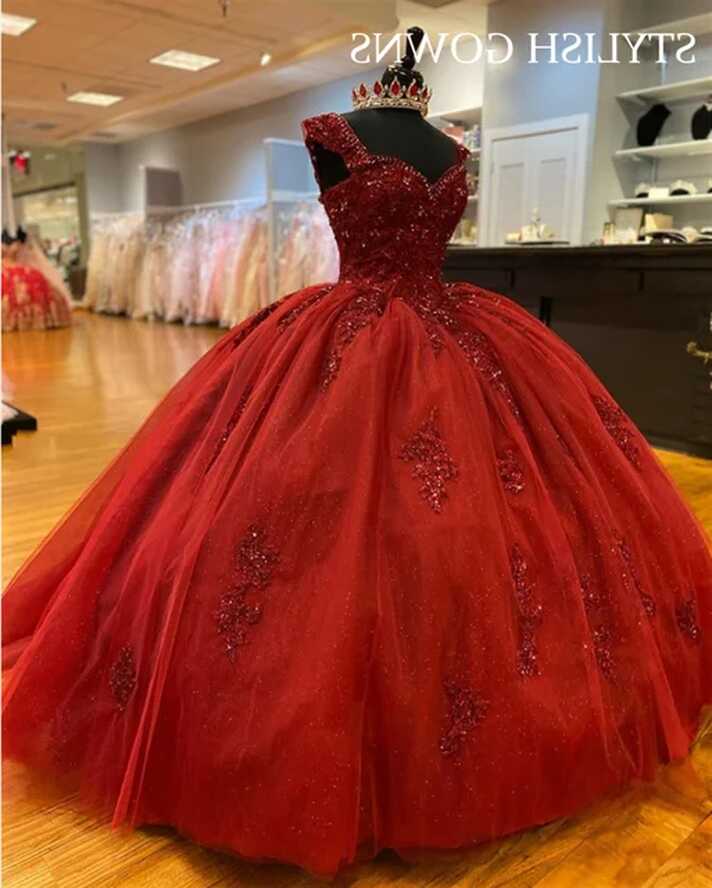 Red Cinderella Sweetheart Quinceanera Dresses Beaded Sweet 15 16 ...