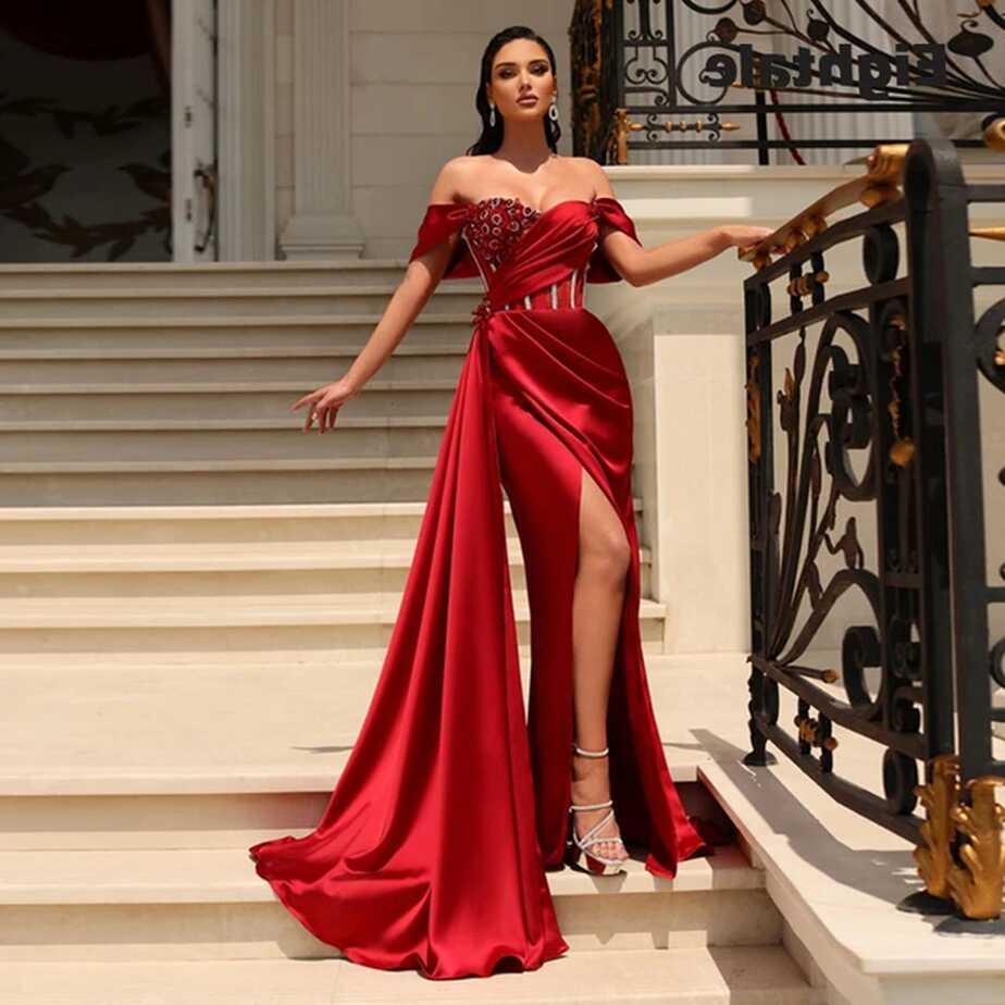 Red Dresses Elegant Wedding | Satin Evening Dress | Satin Prom ...