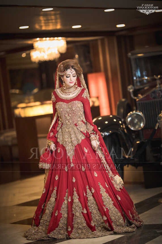 Red Dulhan Maxi|Dabka,Zari,Nagh,&amp;Pearal,Work – Nameera by Farooq