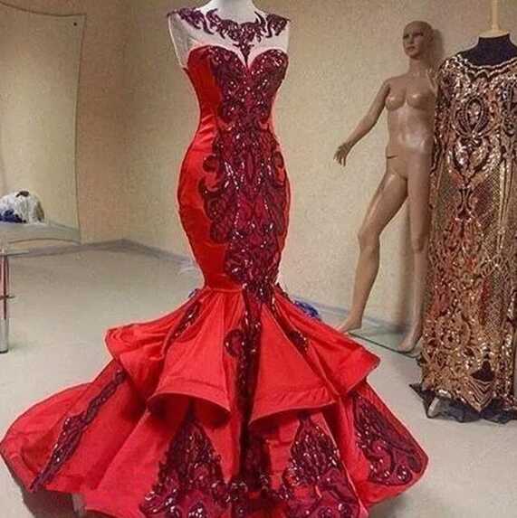 Red Evening Dress, Tiered Evening Dresses, Sparkly Evening ...