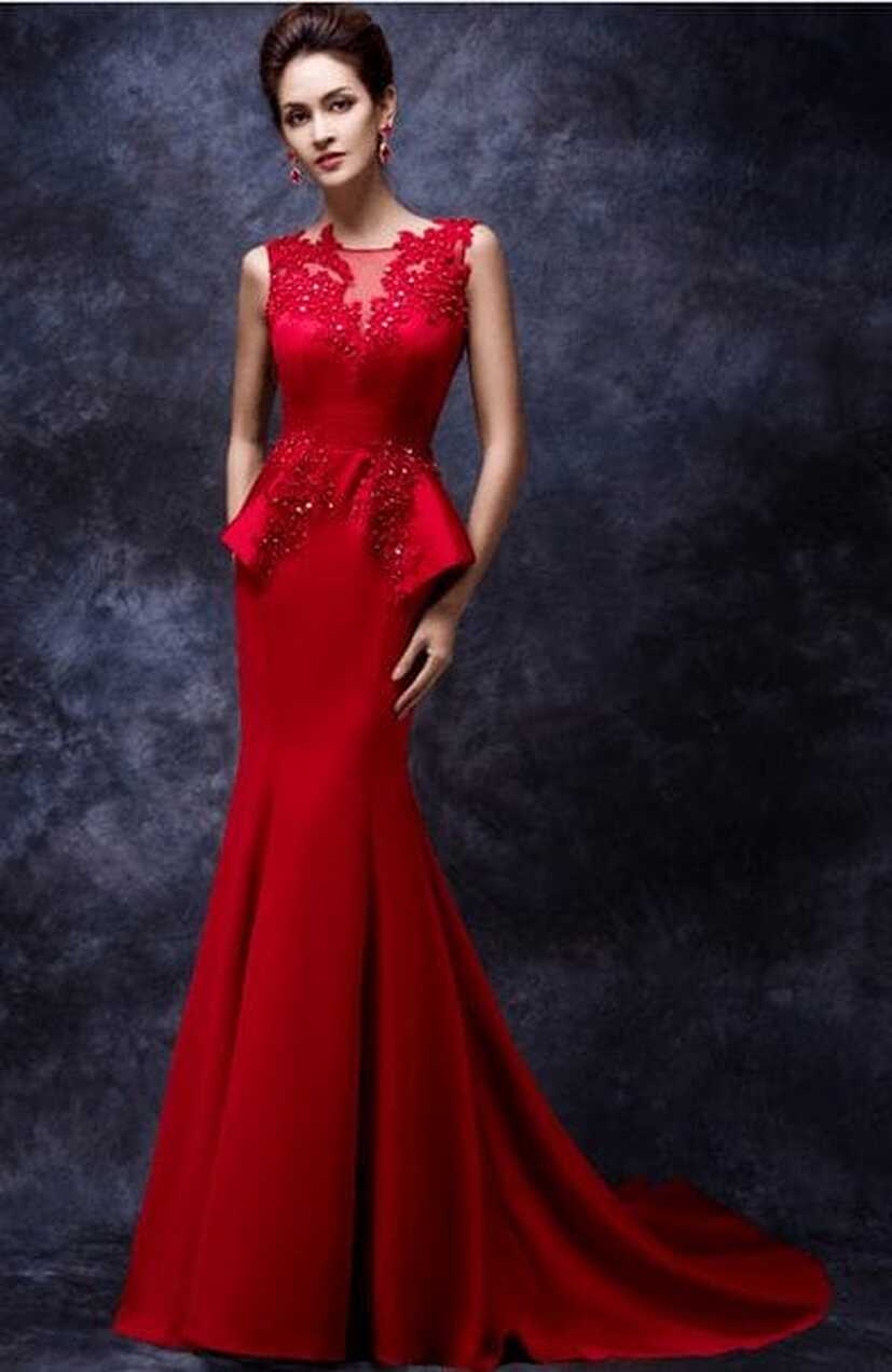 Red Evening Dresses with peplum Bodice - Darius Cordell