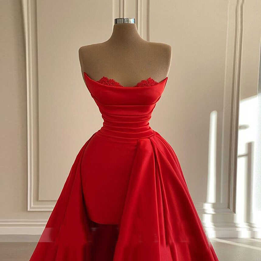 Red Evening Gowns Detachable Train Formal Dresses Woman Party ...