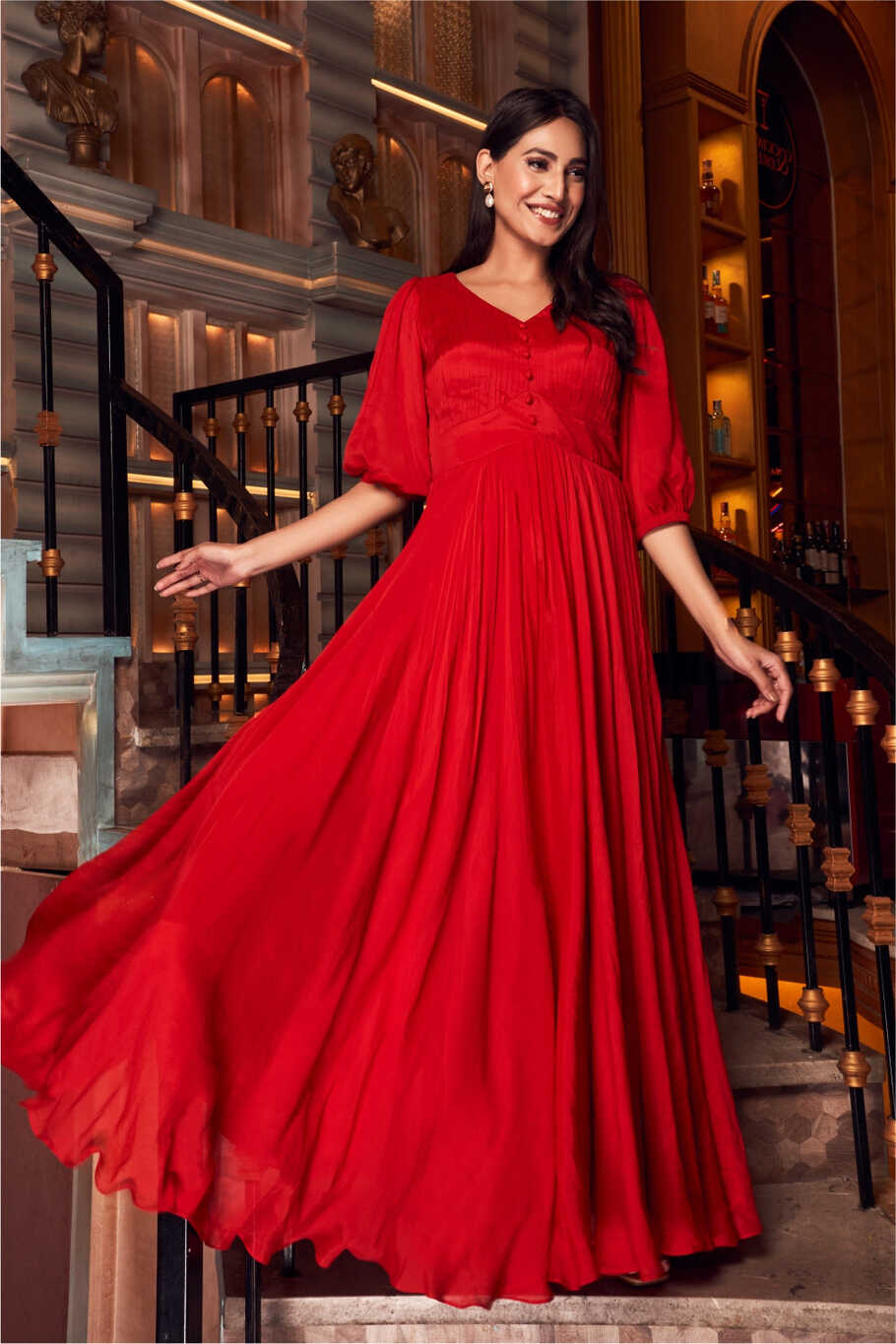 Red Flared Gown – LabelSwish