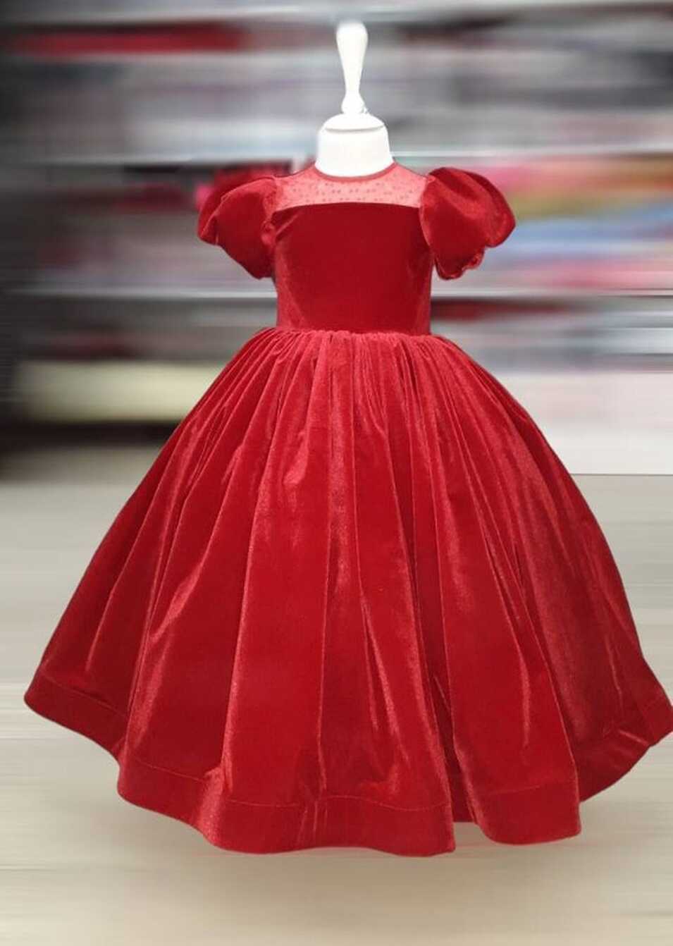 Red Flower Girl Dress, Girls Red Velvet Dress, Toddler Puffy ...