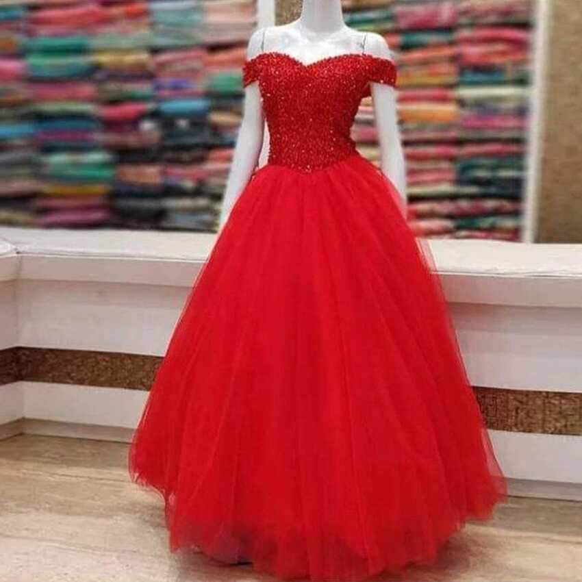 Red Gown in Soft Net with Sequence Work - Clothsvilla