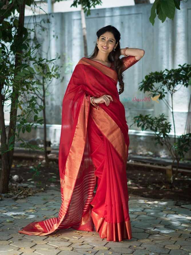 Red Handwoven Maheshwari Silk Saree , Silk Saree, Wedding Saree ...