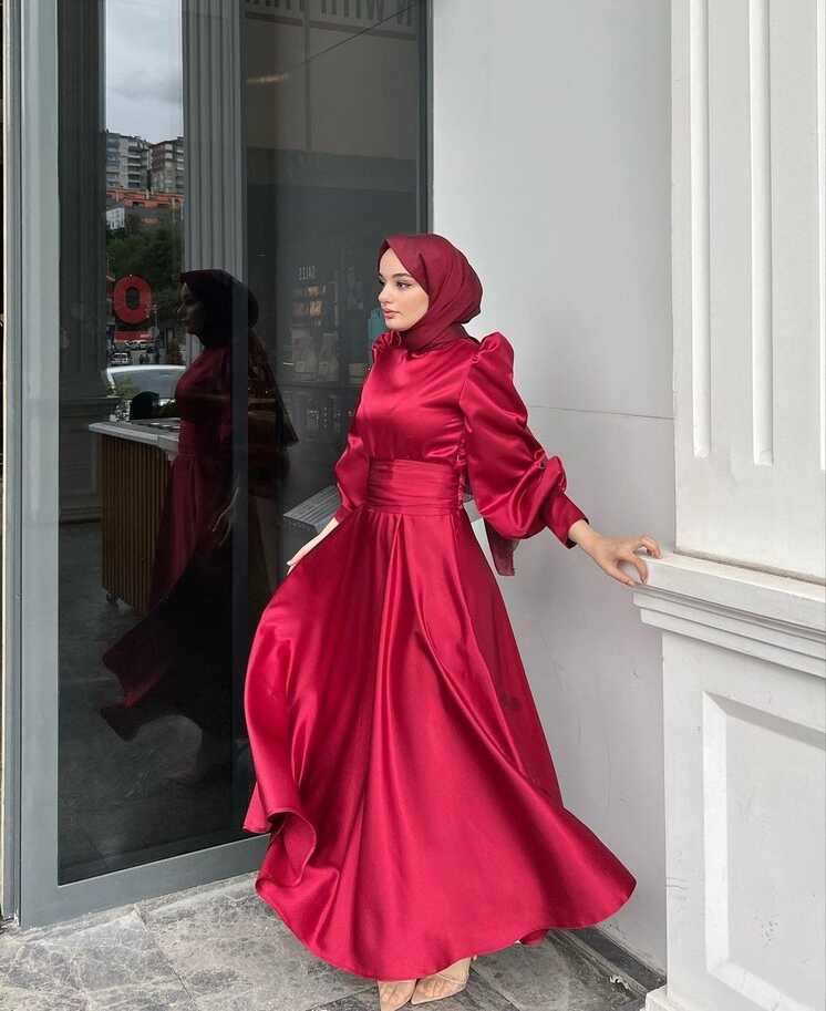 Red Hijabi Dress Abiye Evening Dress