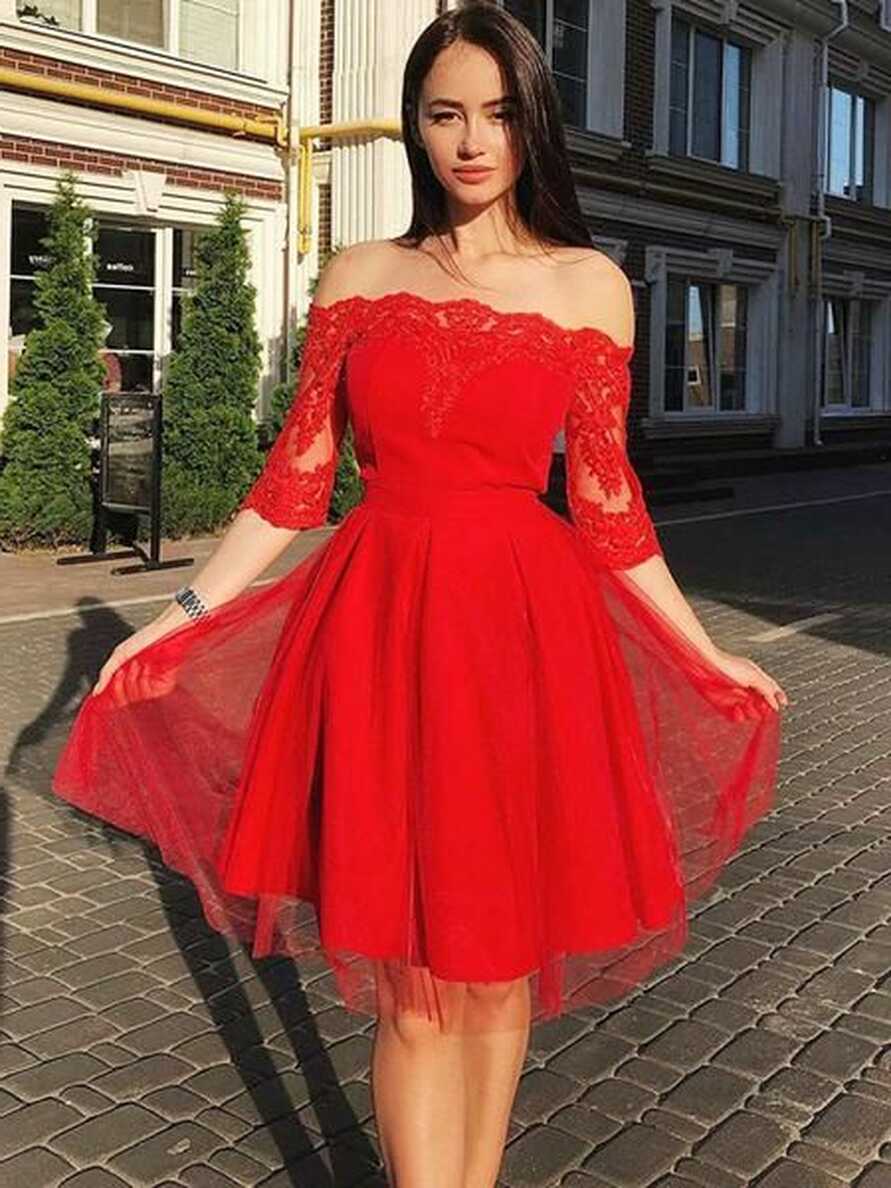 Red Homecoming Dress with Sleeves, Short Prom Dress ,Back To ...