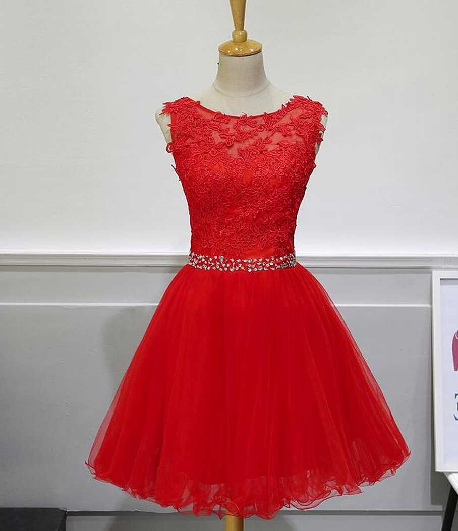 Red Homecoming Dresses 2018, Formal Dresses, Tulle And Lace Knee ...