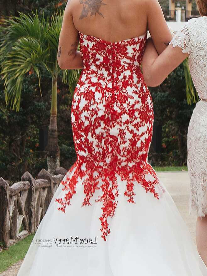 Red Lace Wedding Dress With Ivory Tulle, Strapless Sweetheart ...