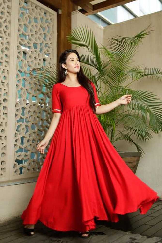 Red Long Rayon Full Stitched long gown For Casual Wear – Cygnus ...