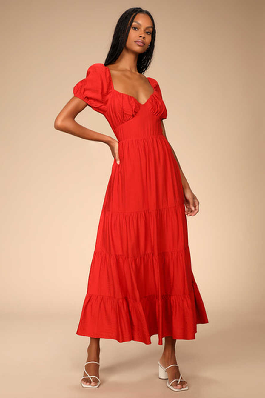 Red Maxi Dress - Puff Sleeve Dress - Tiered Maxi Dress - Lulus