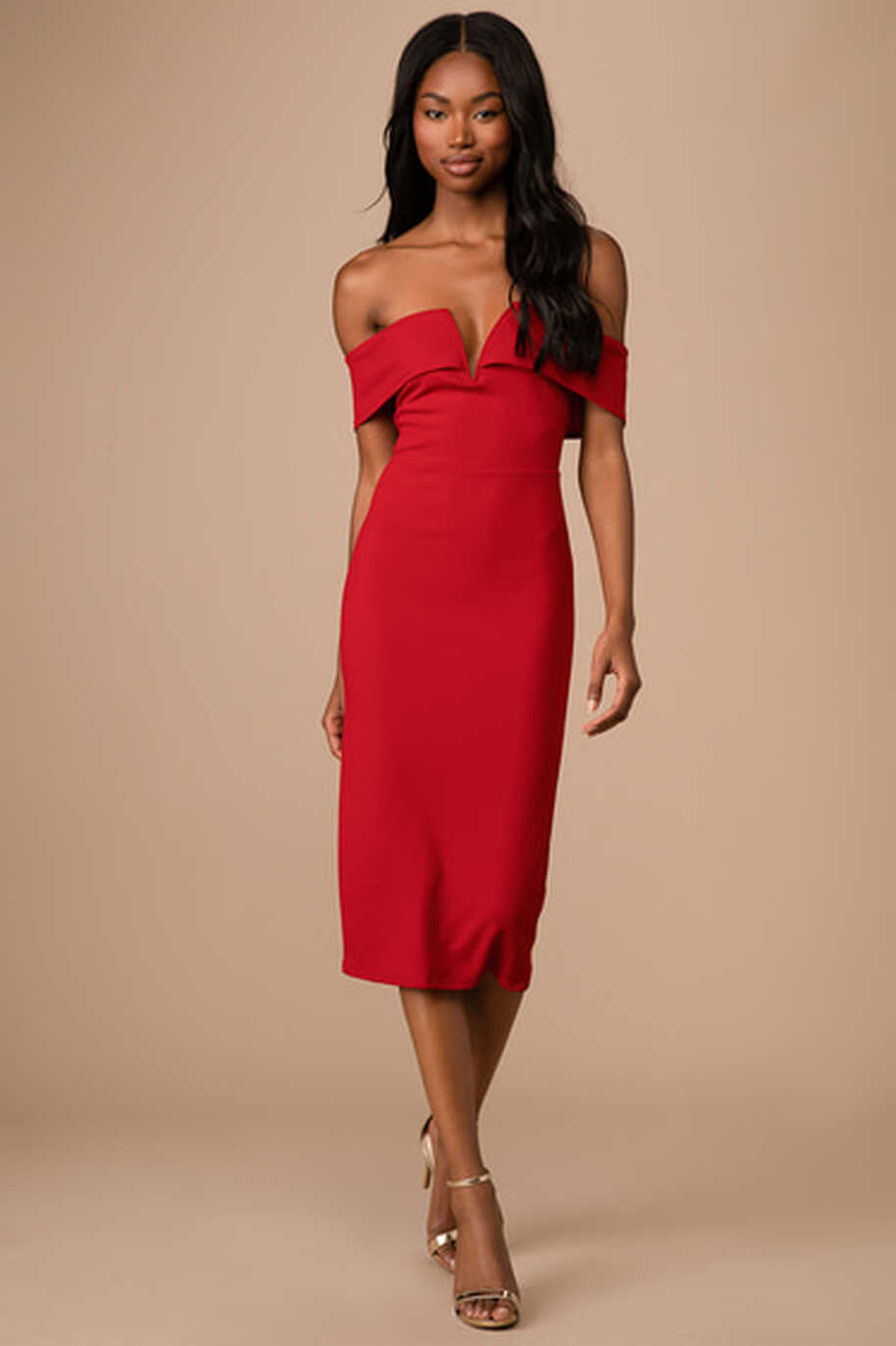 Red Midi Dress - Off-the-Shoulder Dress - Bodycon Dress - Lulus