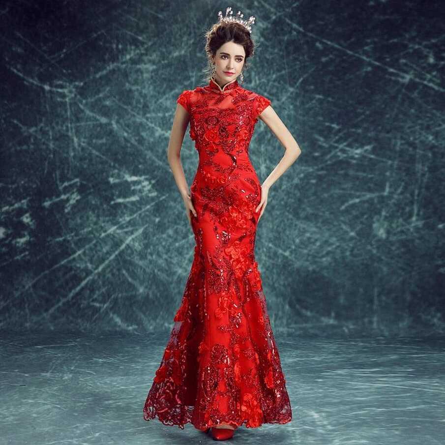 Red Modern Chinese Traditional Qipao Embroidery Dress ...