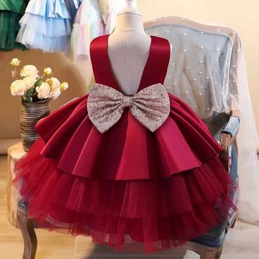 Red Net Baby Princess Dress With A Bow, Kids Clothes, Children ...