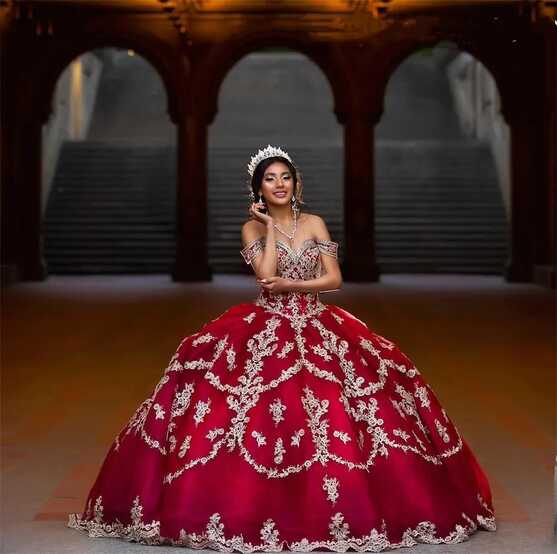 Red Off Shoulder Cinderella Princess Evening Gown With Appliques ...