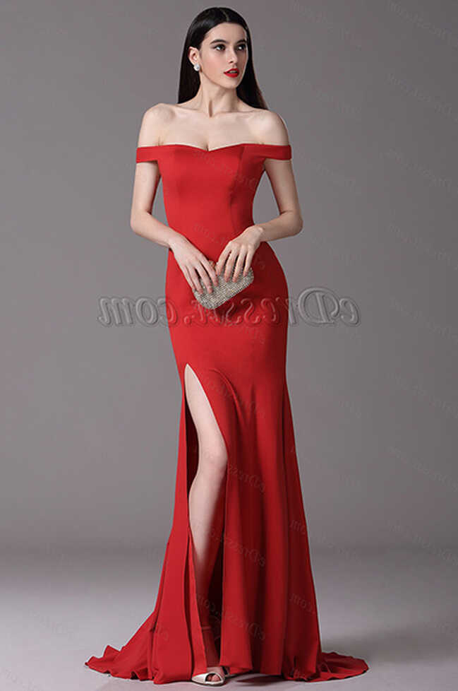 Red Off Shoulder High Slit Formal Evening Dress (00163502 ...