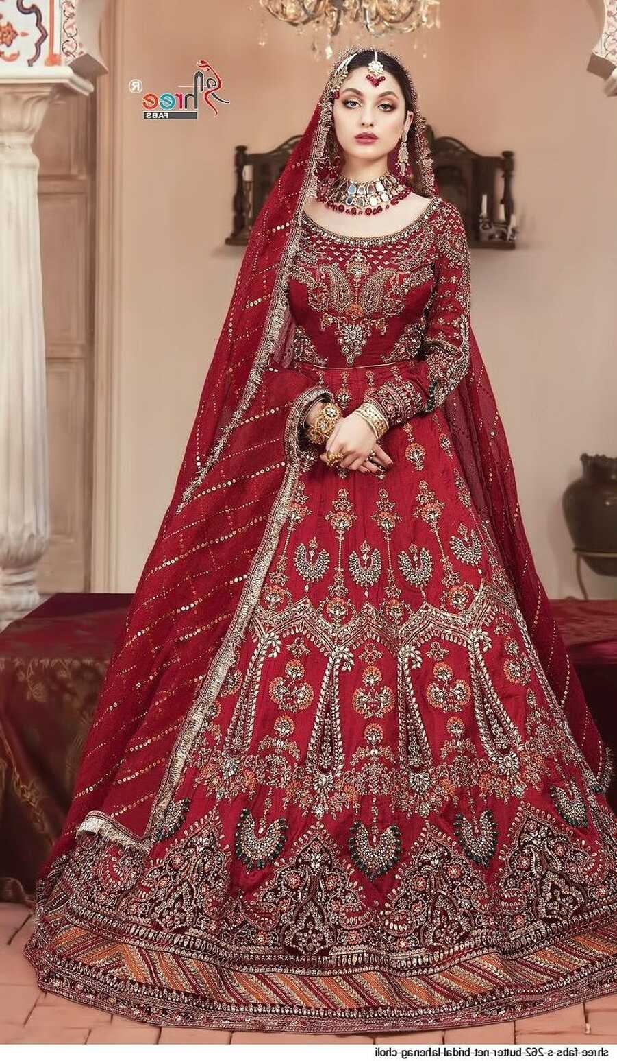 Red Pakistani Bridal Dress with Dupatta - Shafalie&#39;s Fashions