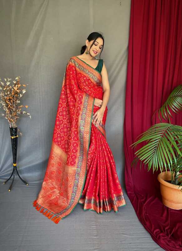 Red Patola Silk Saree with Meenakari Design - Monastoor- Indian ...