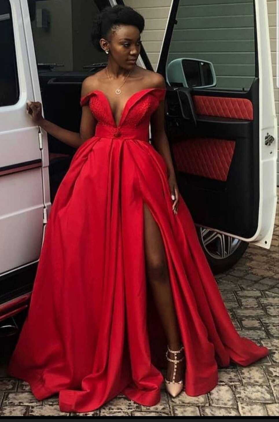 Red Prom Dress, Satin Evening Dresses, African Clothing for Women ...