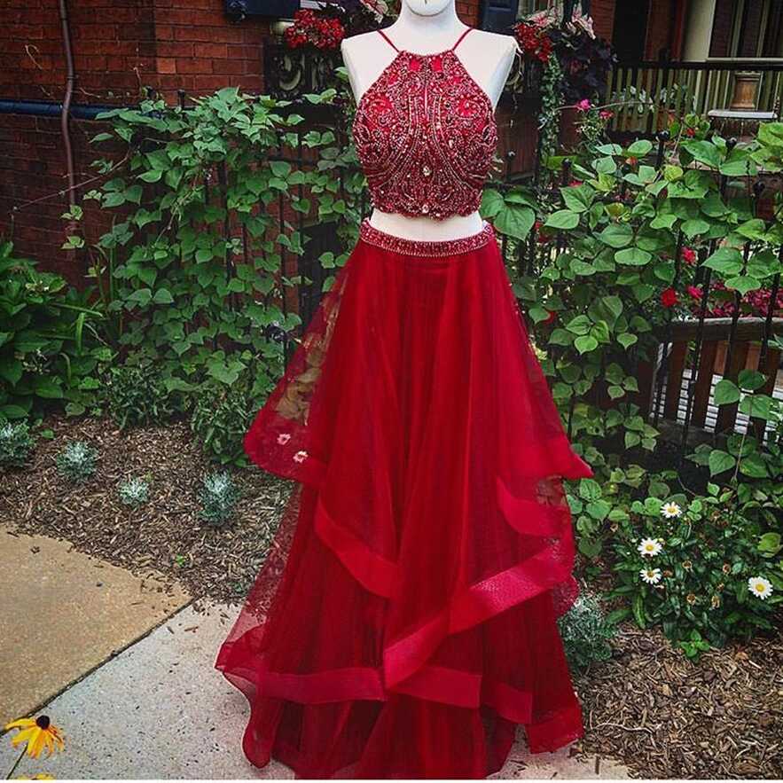 Red Prom Dresses,2 Piece Prom Gown,two Piece Prom Dresses,satin ...