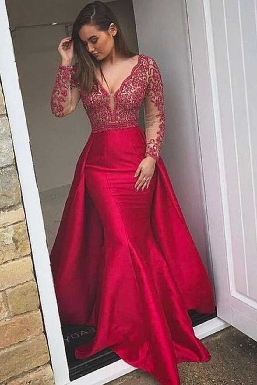 Red Prom Dresses 2021 Off The Shoulder High Slit Long Prom Gown ...