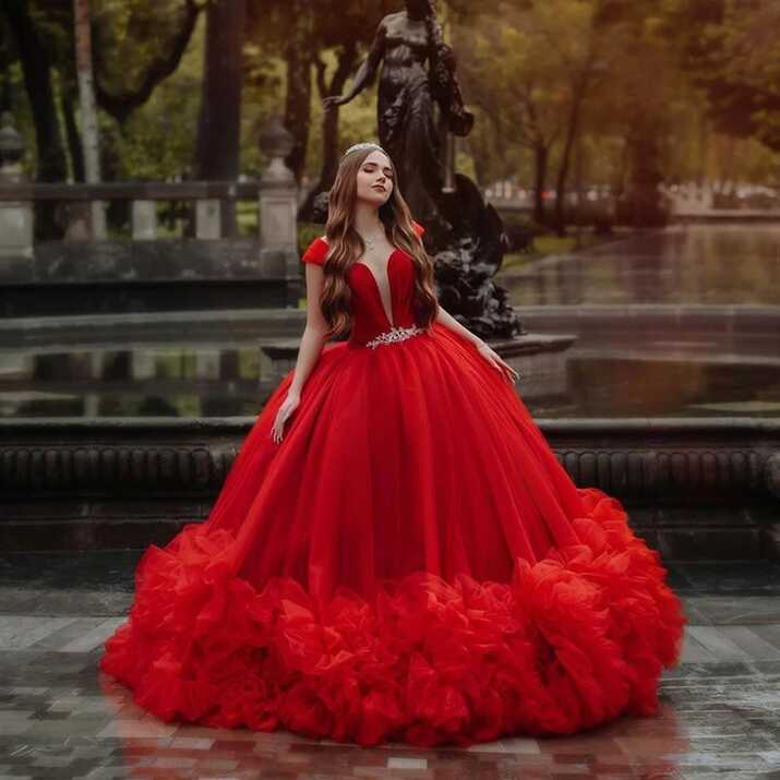 Red Quinceanera Dress 2024 Ball Gown Princess Ruffle Flower Long ...