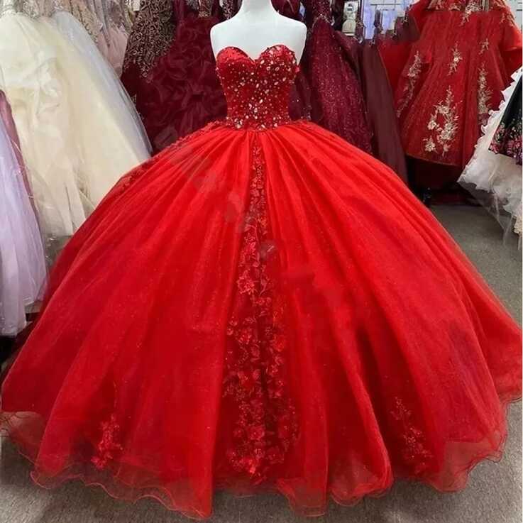 Red Quinceanera Dresses Sweetheart Beaded Ball Gown for Princess ...