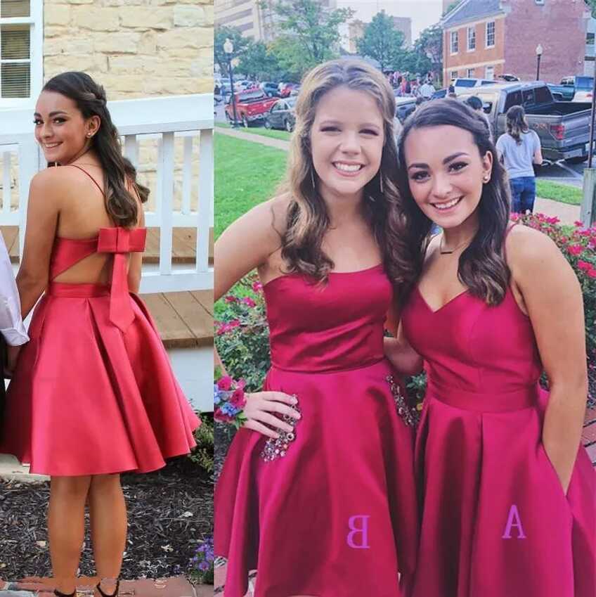 Red Satin A Line Junior Plus Homecoming Dresses With Sweetheart ...