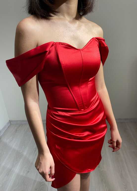 Red Satin Corset Dress / Red Satin Short Sleeve Dress /short Red ...