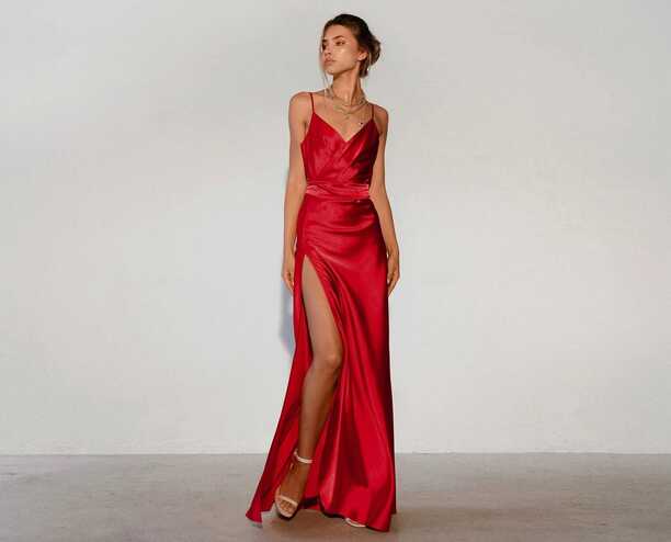 Red Satin Dress - Etsy