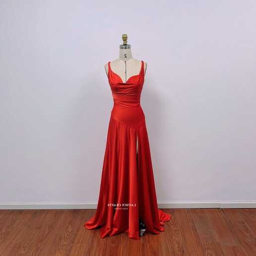 Red Satin Dress Solange, Red Satin Formal Prom Dress, Satin Gown ...