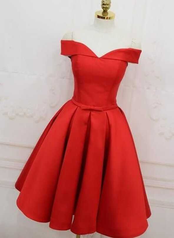 Red Satin Knee Length Party Dress, Beautiful Formal Dress , Red ...