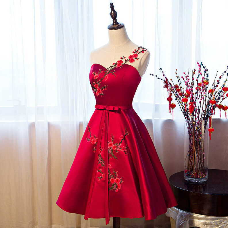 Red Satin Short Formal Dresses, Lovely Party Dresses, Cute Party ...