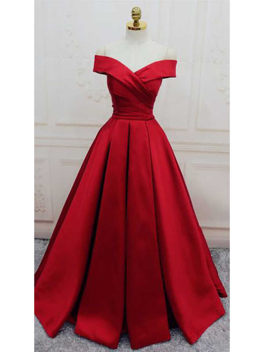 Red Satin Silk Off Shoulder Gown for Party WJ64320