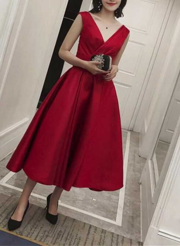 Red Satin Wedding Party Dress, Red Formal Dress, Satin Party Dresses