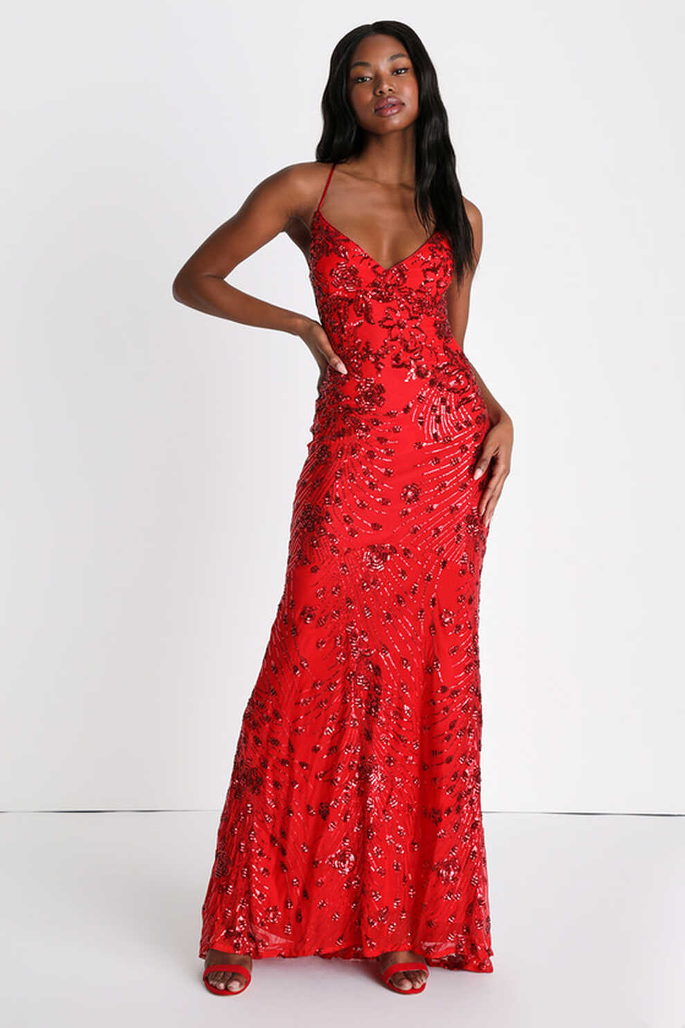 Red Sequin Dress - Sequin Maxi Dress - Lace-Up Maxi Dress - Lulus