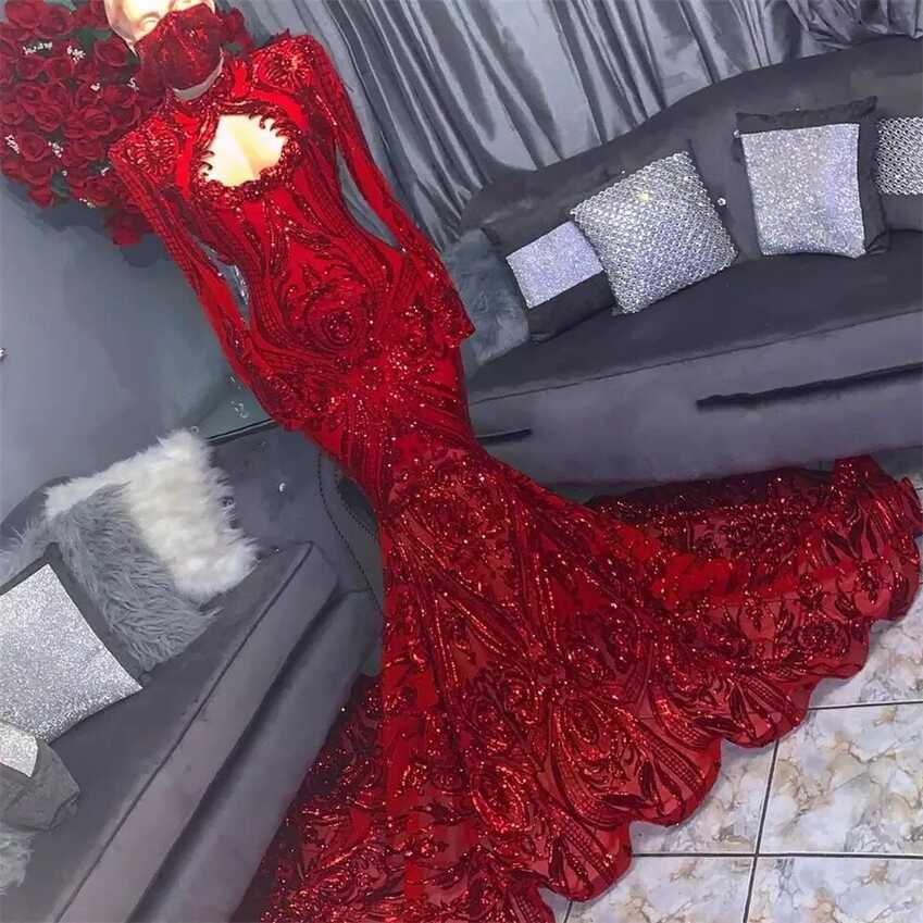 Red Sequin Mermaid Prom Dresses For Black Girls 2023 Luxury High ...