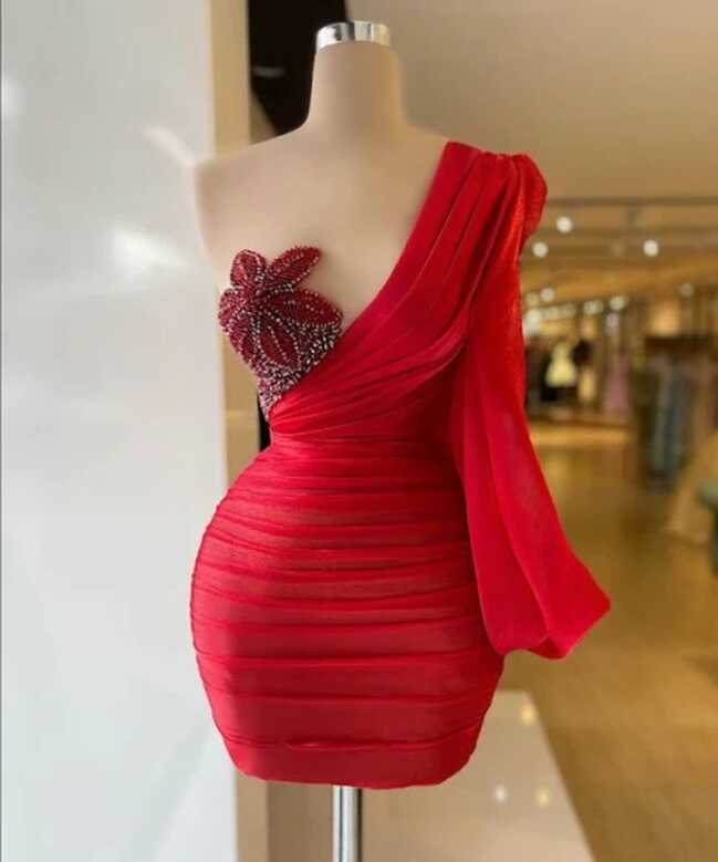 Red Short Cocktail Dress Knee Length Pleated Party Evening Dress ...