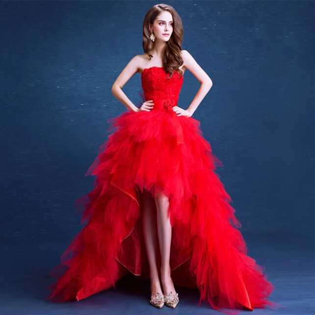 Red Short Prom Dresses Sleeves | Red Prom Dress Short Front Long ...